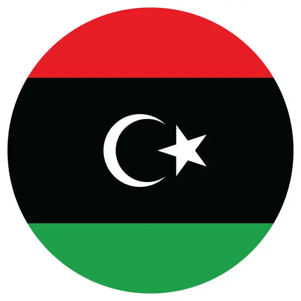 Vector illustration of Libya flag. Button flag icon. Standard color. Circle icon flag. Computer illustration. Digital illustration. Vector illustration.