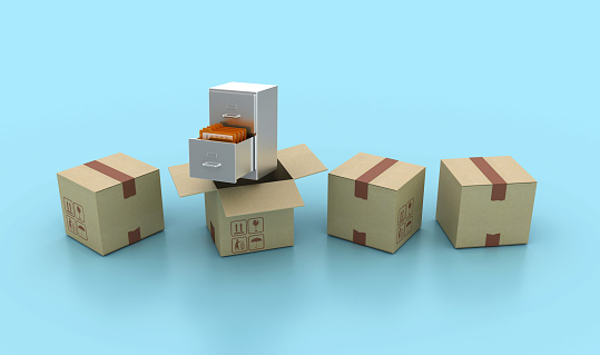 Archives with Folders and Cardboard Boxes - Colored Background - 3D Rendering