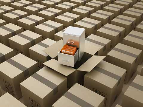 Archives with Folders and Cardboard Boxes - 3D Rendering