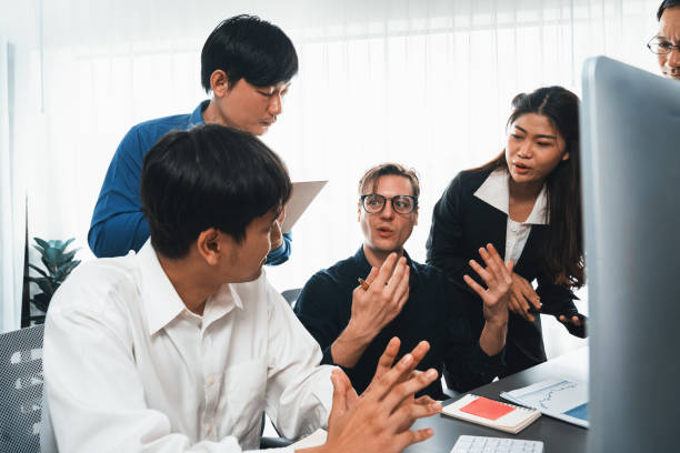 istock Group of diverse office worker employee working together. Prudent 2148135895