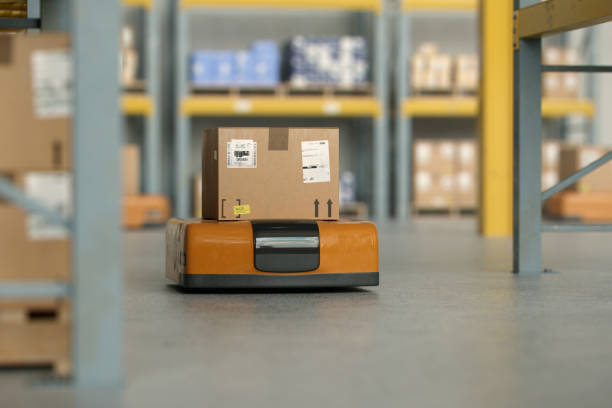 istock Warehouse AI Automated Delivery Robots In Factory 2148136047