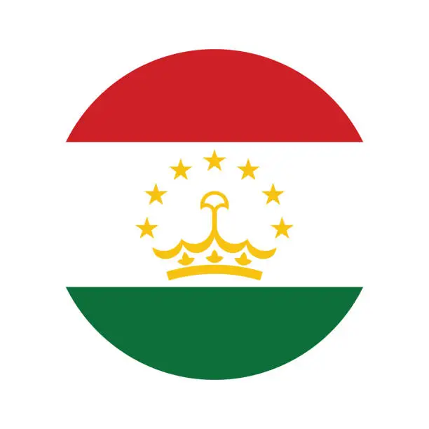 Vector illustration of Tajikistan flag. Flag icon. Standard color. Circle icon flag. Computer illustration. Digital illustration. Vector illustration.