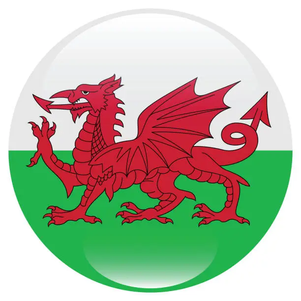 Vector illustration of Wales flag. Flag icon. Standard color. Circle icon flag. Computer illustration. Digital illustration. Vector illustration.