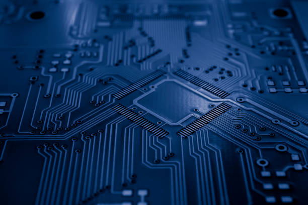 istock dark blue printed circuit. layout of tracks. 2148136806
