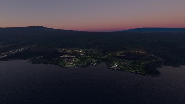 Aerial view at night of Ocean Science and Technology Park Kailua-Kona in Hawaii. United States