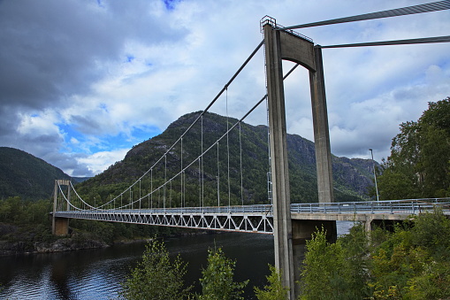 Road bridge Erfjord over Halandsundet on the scenic route Ryfylke in Norway, Europe