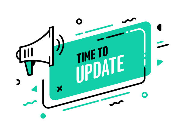 web-banner-design mit megaphon für update - softwareaktualisierung stock-grafiken, -clipart, -cartoons und -symbole