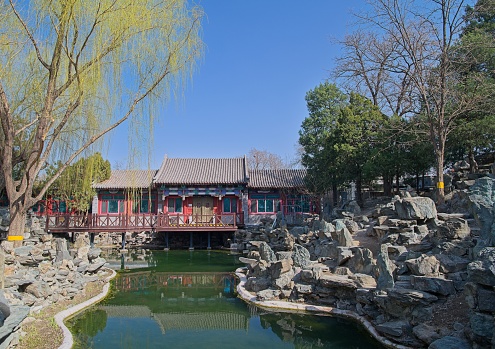 Old ancient style building at public park in Beijing.