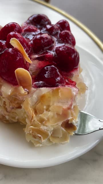 Close-up of flaky cherry almond pastry