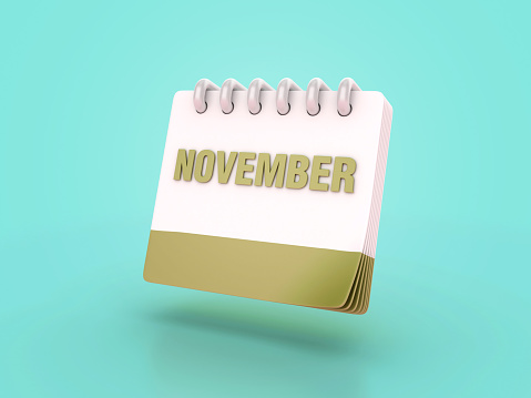Calendar with November Word - Colored Background - 3D Rendering