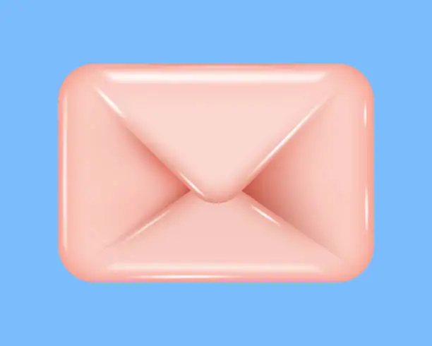 Vector illustration of Closed pink envelope, in 3D cartoon style.