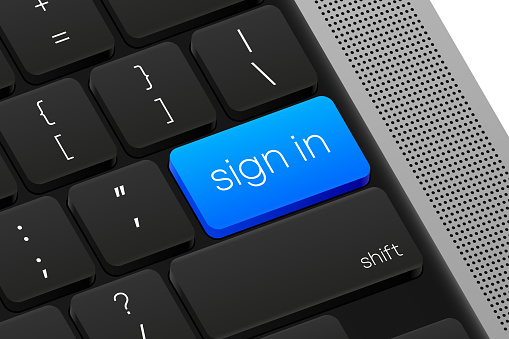 Sign in button. Computer Keyboard. Word on pc computer keyboard. Vector illustration