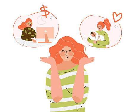 Woman Character Make Choice Choosing Between Two Options Vector Illustration. Young Female Choise Taking Decision