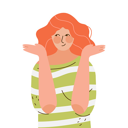 Pensive Redhead Woman Character Thinking and Considering Something Vector Illustration. Thoughtful and Contemplative Young Female with Puzzled Face Expression Concept