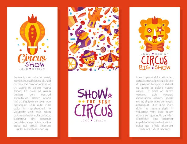 Vector illustration of Circus Show Banner Design with Fairground Amusement Object Vector Template