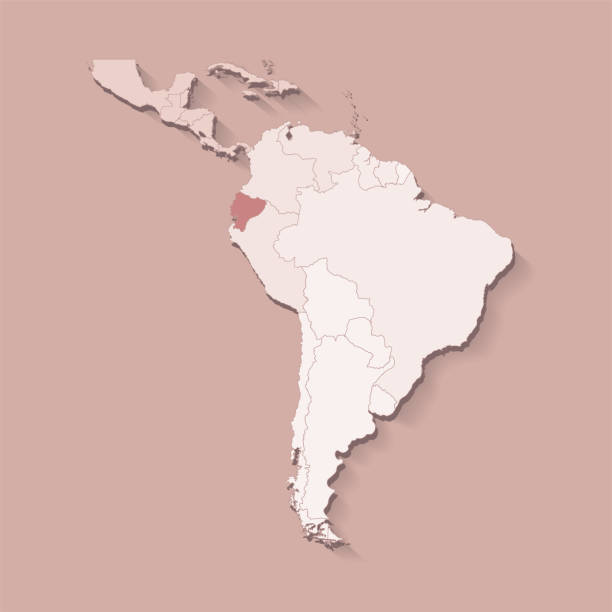 istock Vector illustration with South America land with borders of states and marked country Ecuador. Political map in brown colors with regions. Beige background 2148143254