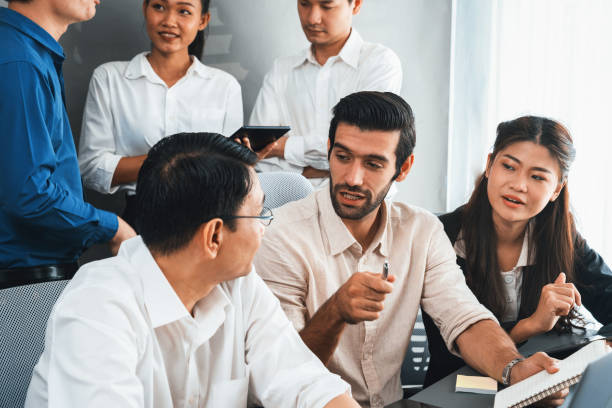istock Group of diverse office worker employee working together. Prudent 2148145798