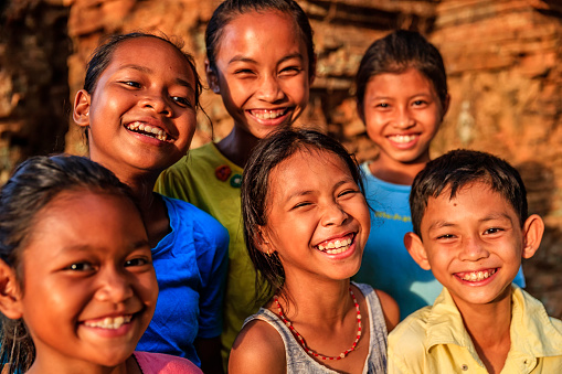 Group of happy Cambodian children in village near Siem Reap, Cambodia