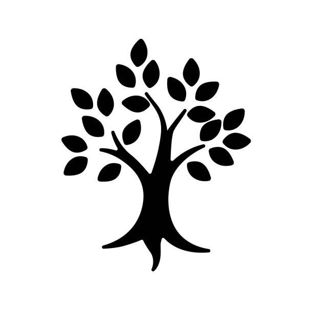 Black tree with root, live icon, tree logo Black tree with root, live icon, tree logo root stock illustrations