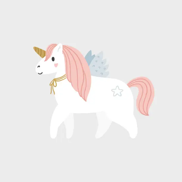 Vector illustration of Cute white unicorn nursery print in boho style