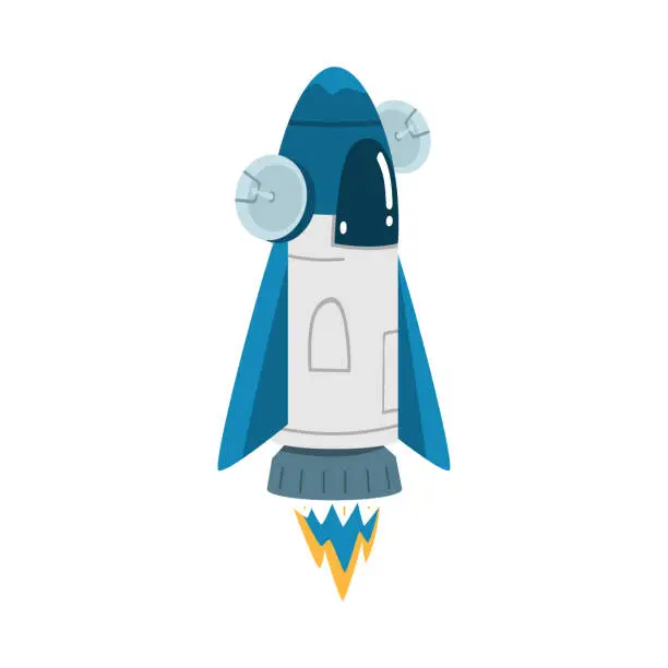 Vector illustration of Rocket as Spacecraft Flying in Space Vector Illustration