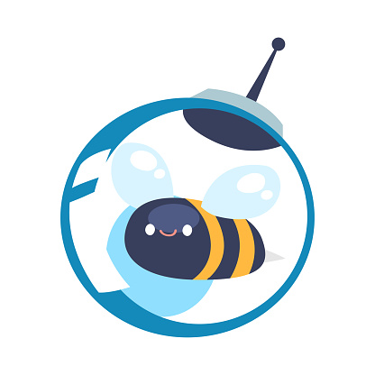 Bee Pet in Space Suit and Helmet Floating Vector Illustration. Trained and Equipped Animal Cosmonaut in Galaxy and Outer Space Concept