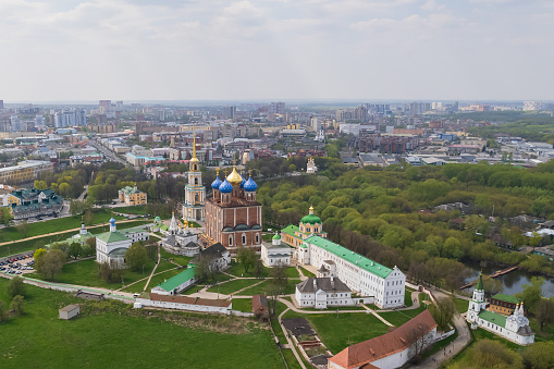 Aerial view of Ryazan town and Kremlin on sunny summer day. Ryazan Oblast, Russia. High quality photo