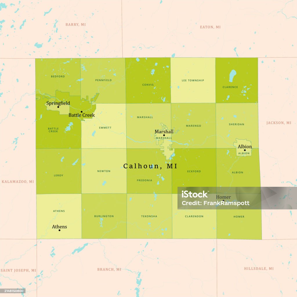 Calhoun Map Mi Calhoun County Vector Map Green Stock Illustration - Download Image ...