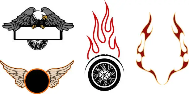 Vector illustration of Set of motorcycle emblems.