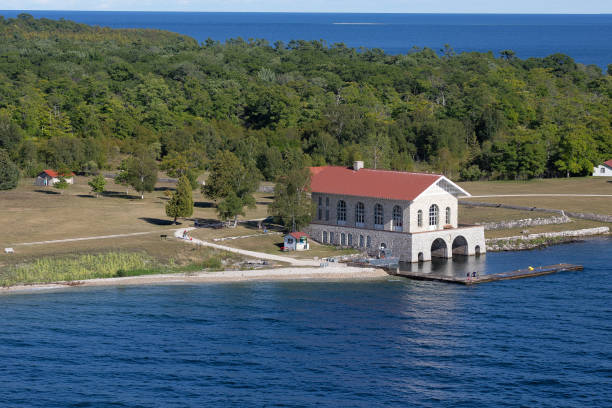 Boldt Castle over the Thousand Islands in Alexandria Bay, seen from the St. Lawrence river, during summer day