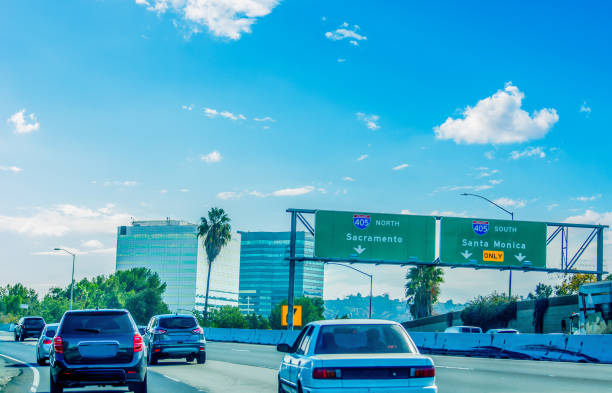 istock 405 freeway northbound in Los Angeles under a cloudy sky 2148159522