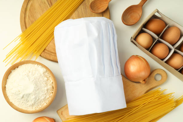 istock Composition with chef hat for concept of cooking, top view 2148160288