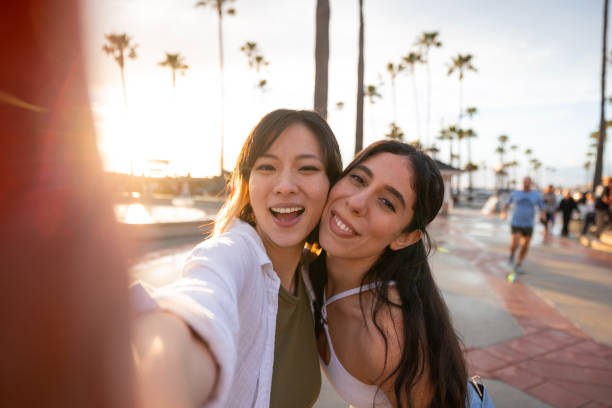 istock Happy women on summer vacation and shoot a selfie 2148160855