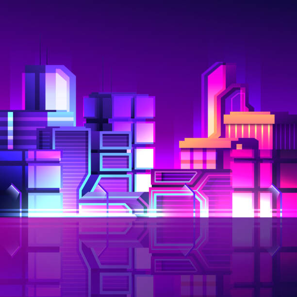 istock Bright neon illustration of night city life. 2148161832