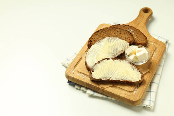Concept of breakfast, eat food with butter, space for text