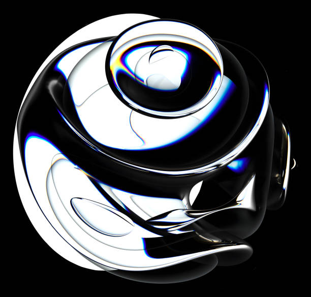 istock 3d render abstract art with surreal glass sphere or ball in deformation in curve wavy round lines forms with dispersion rainbow color spectrum prism effect on isolated black background 2148162584
