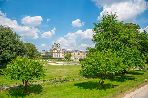 Jardin des Tuileries under clouds in Paris, France