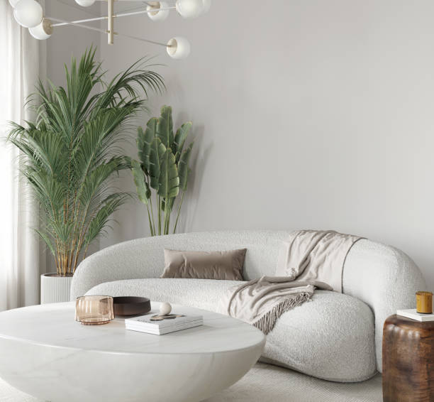 istock Home interior background, modern living room, blank wall, 3D render 2148165006