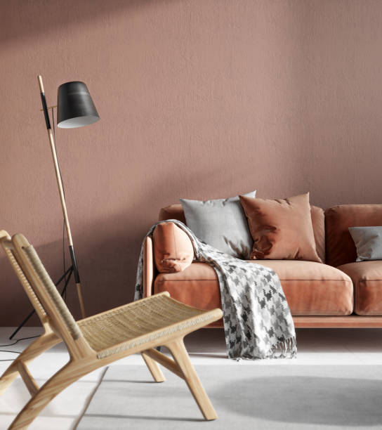 istock Home interior background, modern living room, blank wall, 3D render 2148165047