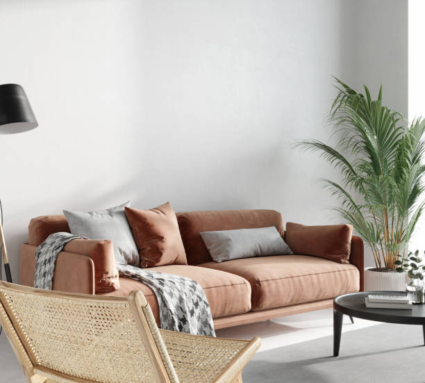 istock Home interior background, modern living room, blank wall, 3D render 2148165056