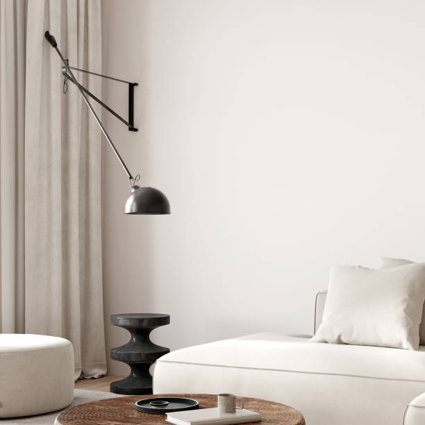 istock Home interior background, modern living room, blank wall, 3D render 2148165074
