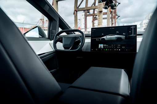 Seattle, WA, USA
April 10, 2024
Tesla Cybertruck showing the steering wheel