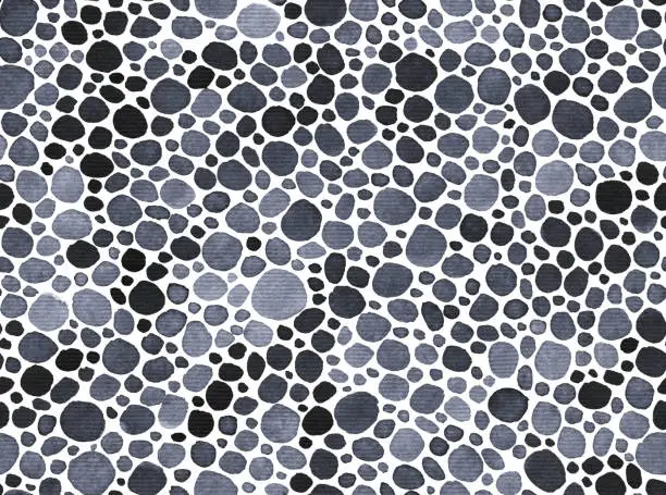 Vector illustration of Dark spots hand painted by black ink - seamless abstract pattern background with texture - uneven messy irregular dots on white watercolor paper - original handmade graphic design in vector