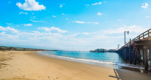 istock Wooden pier under a blue sky with clouds in Santa Barbara 2148170920