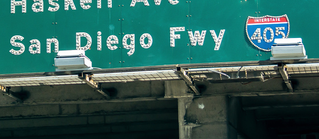 Close up of 405 Freeway sign in Los Angeles. California, USA