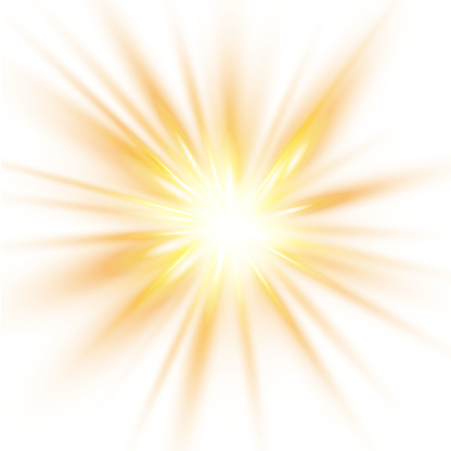 Abstract sun with lens flare on white background. Vector illustration for your design