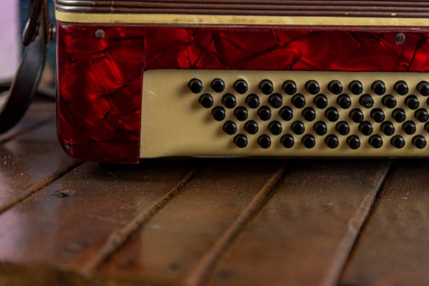 Close-up of a smaller sized old accordion