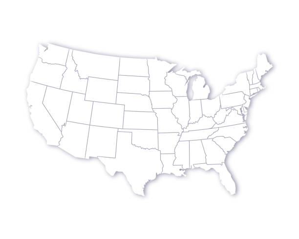 United States Map with Individual State Borders in a Soft Drop Shadow Vector Map Illustrated map of United States of America with a subtle drop shadow for each State border. Vector map illustration. united states map outline stock illustrations