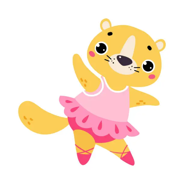 Vector illustration of Funny Cheetah Animal Ballet Dancing in Skirt and Pointe Shoes Vector Illustration
