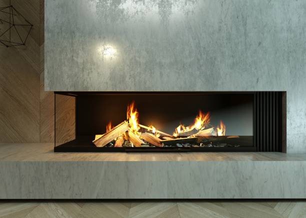 istock Modern glass corner fireplace in the interior 2148174762